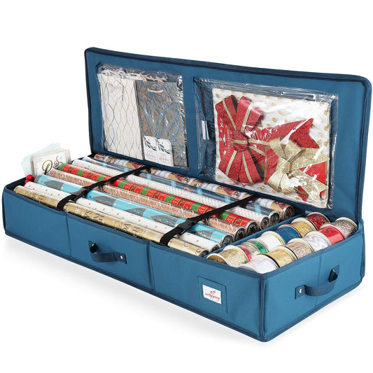 Wrapping Paper Organizer Storage Containers, w/ Pockets - Rolls, Ribbons, & Bows