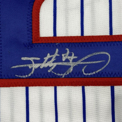 Autographed/Signed Sammy Sosa Chicago Pinstripe Baseball Jersey Beckett BAS COA