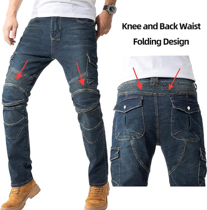CTBQiTom Motorcycle Pants for Men Motocross Riding Pants Motorbike Riding Denim Jeans Adventure Trousers with CE Armor