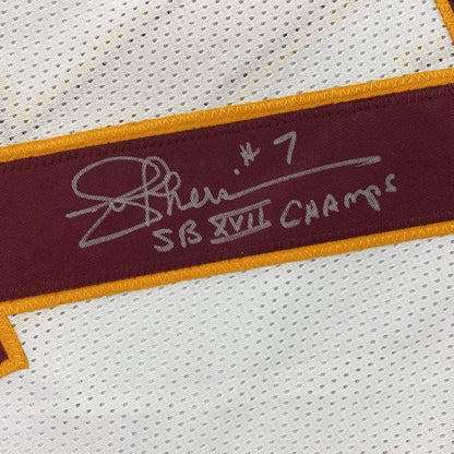 Autographed/Signed Joe Theismann SB XVII Champs Washington White Football Jersey JSA COA