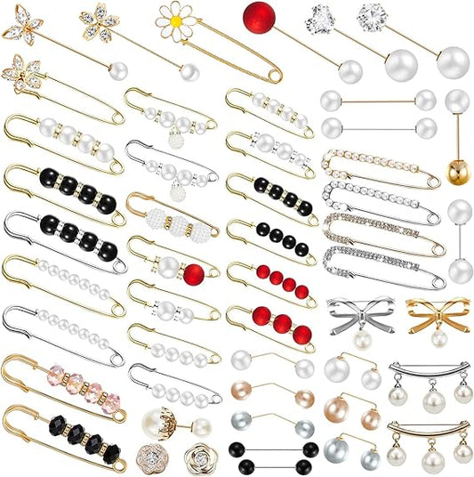 50 Pcs of Artificial Pearl Brooches Elegant Hat Safety Pins Decorative Dress Brooch Sweater Shawl Pin Collar Women Artificial Crystal Cardigan Clip Jewelry Girls Clothing Decoration Accessories