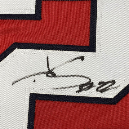 Framed Autographed/Signed Juan Soto 35x39 Washington Red Baseball Jersey JSA COA