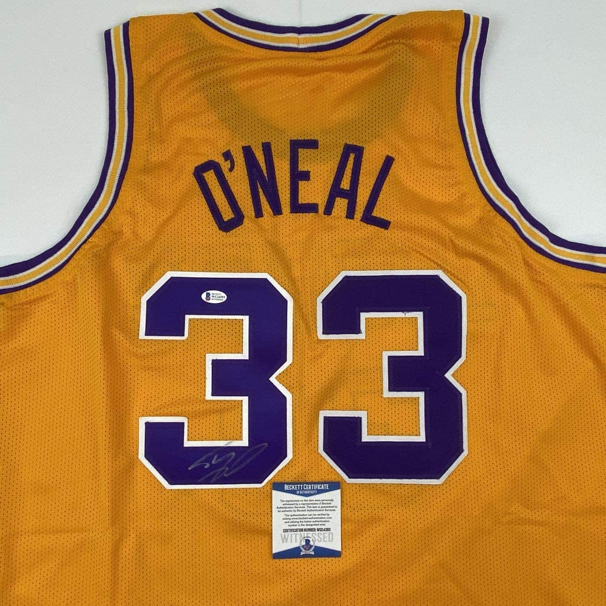 Autographed/Signed Shaquille Shaq O'Neal LSU Yellow Basketball Jersey Beckett BAS COA