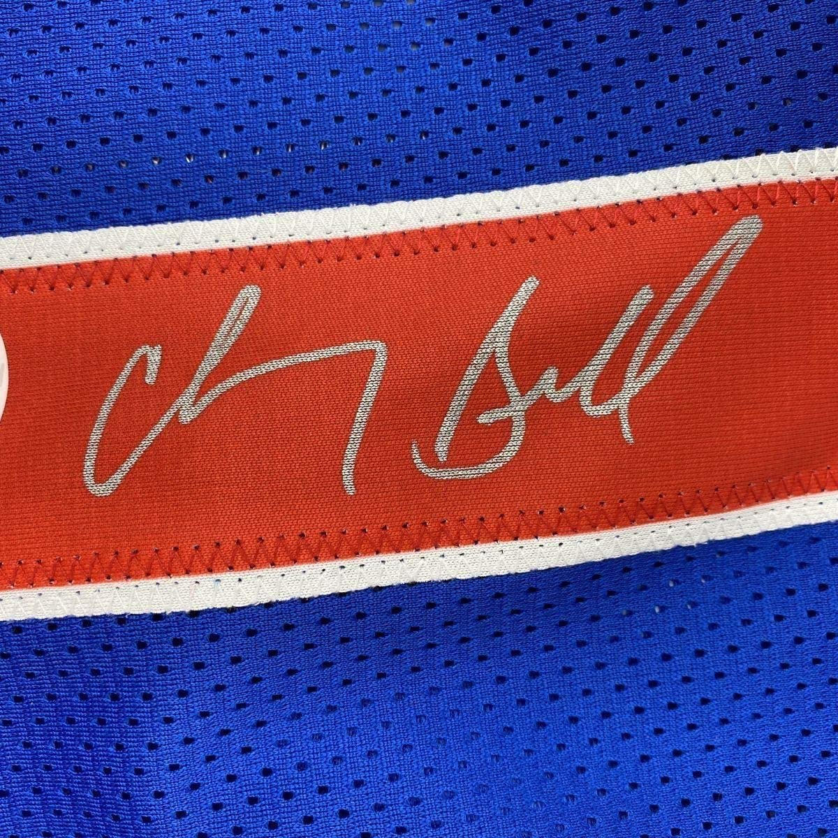 Framed Autographed/Signed Chauncey Billups 35x39 Detroit Blue Basketball Jersey JSA COA