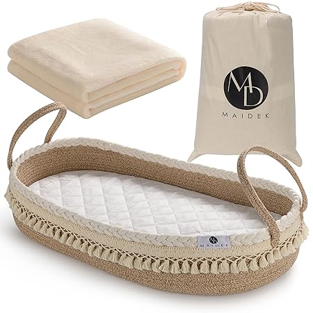 Baby Changing Basket - Portable Diaper Changing Station with Stylish Design | Moses Baskets for Newborn Included Changing Pad Basket, Removable Cover and Soft Blanket