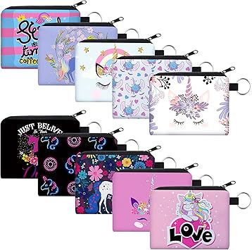Boao 10 Pieces Small Coin Purse for Women Bulk Boho Change Purse Mini Pouches Wallet Coin Bag with Zipper for Women Girls (Animal and Flower, 4.52 x 3.74 Inch)