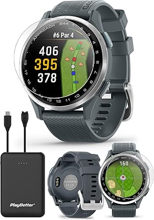 Garmin Approach S44 (Silver/Twilight) Golf GPS Smartwatch Bundle - 1.2" AMOLED Display, On-Course Features & 15H Battery Life with PlayBetter Screen Protectors & 5000mAh Portable Charger
