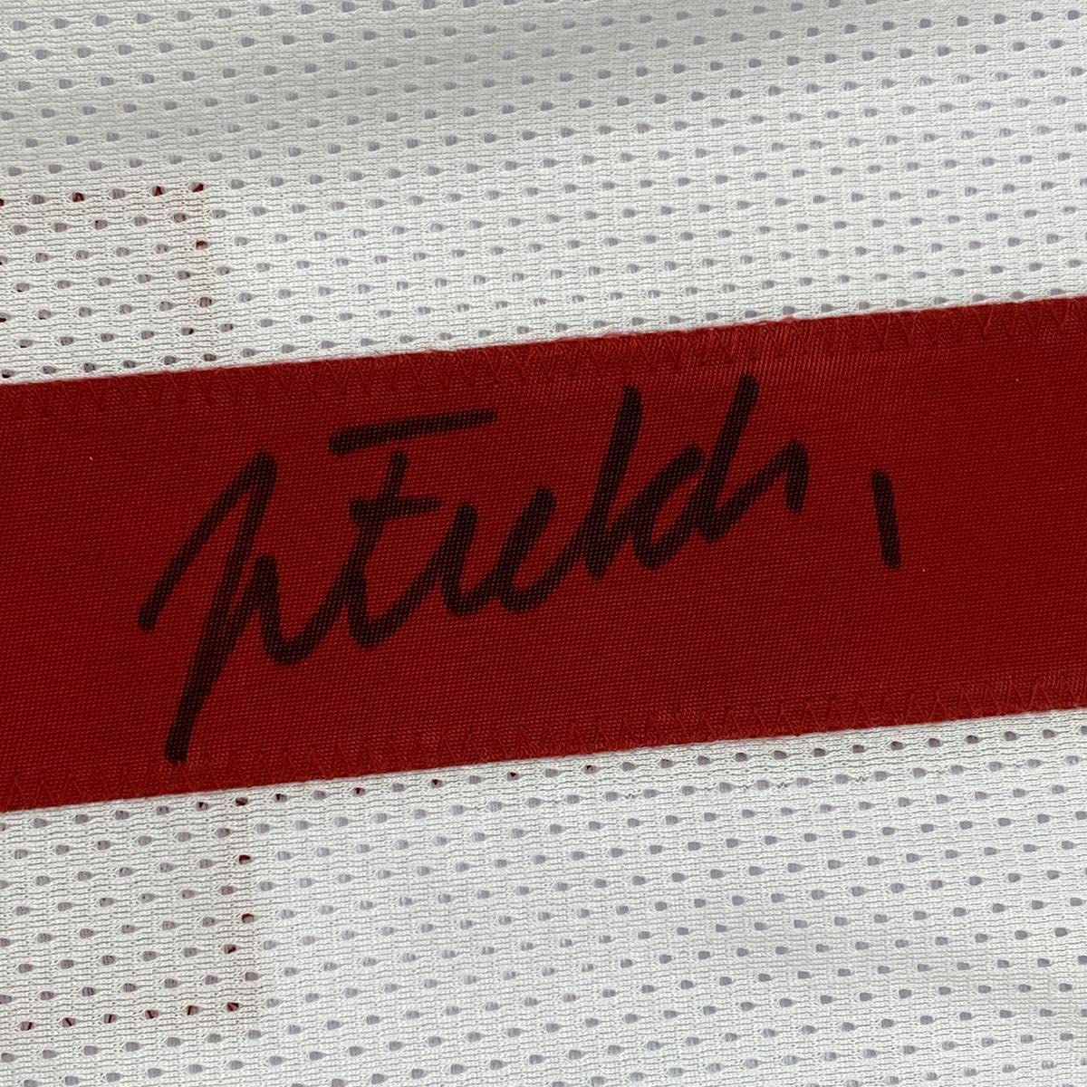 Autographed/Signed Justin Fields Ohio State White College Football Jersey Beckett BAS COA
