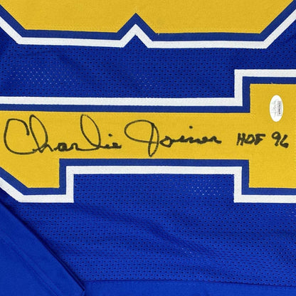 Autographed/Signed Charlie Joiner HOF 96 San Diego Royal Blue/Yellow Football Jersey JSA COA