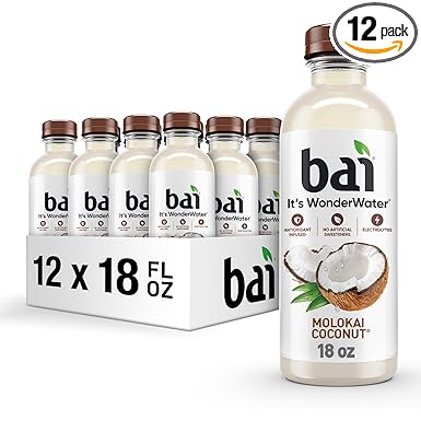 Bai Antioxidant Infused Water Beverage, Molokai Coconut, with Vitamin C and No Artificial Sweeteners, 18 Fluid Ounce Bottle, 12 Pack