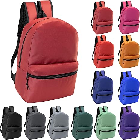24-Pack 17" School Backpacks for Kids - Backpacks in Bulk for Elementary, Middle, and High School Students, 12 Assorted Colors