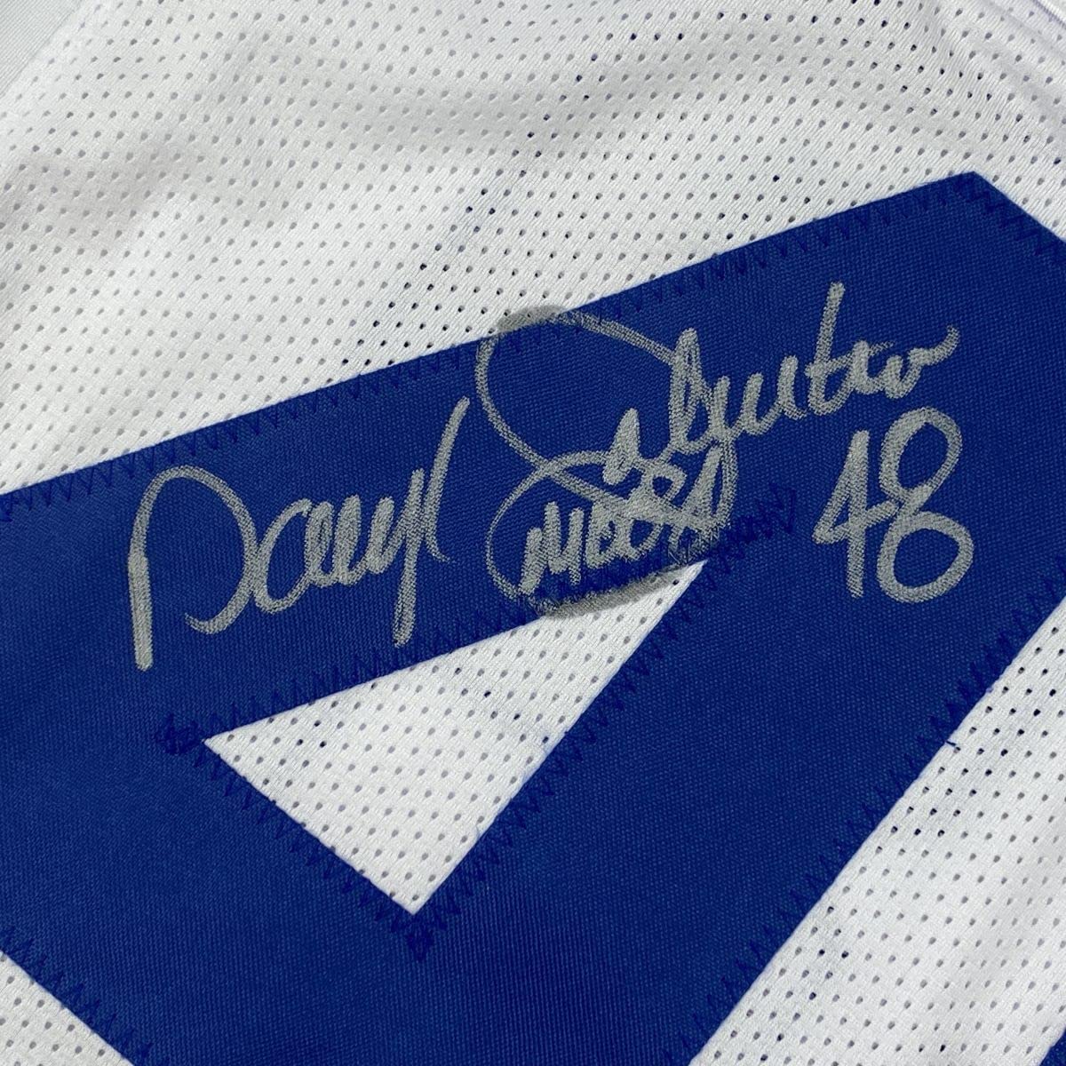 Autographed/Signed Daryl Moose Johnston Dallas White Football Jersey Beckett BAS COA