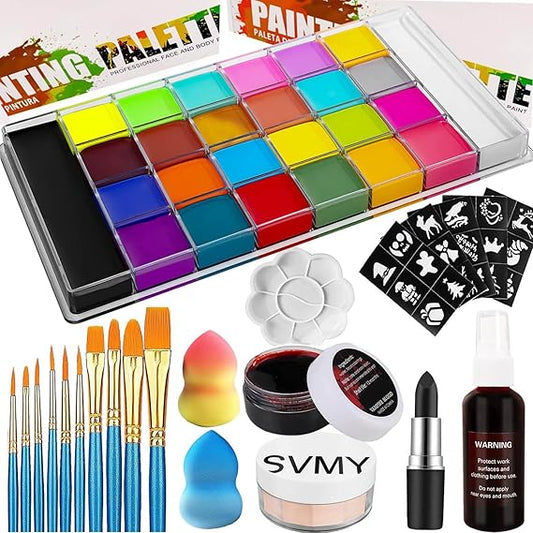 26 Colors Face & Body Paint Palette Kit , Halloween Makeup Kit, face painting kit professional, Ideal for Halloween Cosplay Party SFX Arty Stage Makeup(26-Colors Set)