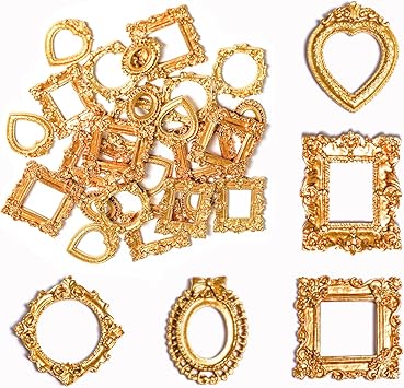 25Pcs Gold Vintage Resin Picture Frame Mini Antique Photo Resin Frame DIY Small Picture Frame Mini Resin Vintage Frame Antique Resin Photo Frame for Jewelry Display Photography Photo Frame Wall Decor
