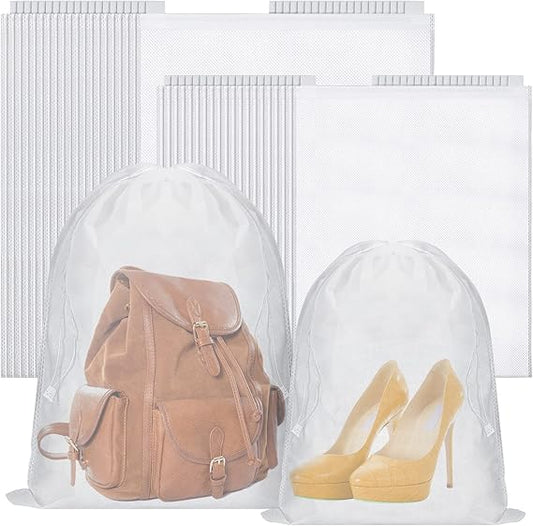 40 Pcs Dust Proof Drawstring Purse Storage Bag Breathable Non Woven Fabric Shoe Bag Dust Bags for Handbags Nonwoven Cloth Storage Pouch Dust Cover for Shoe Boots Purse Travel Storage Organizer, White