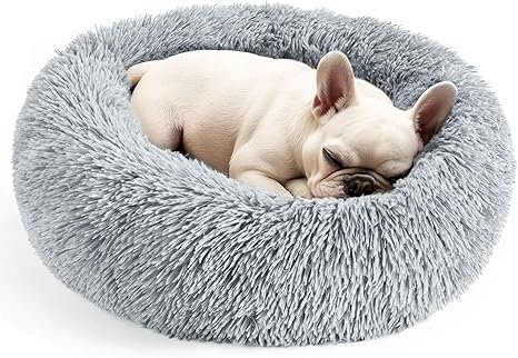Hoewina Round Fluffy Pet Bed - Donut Bed for Puppies and Kittens, 20in for Indoor Dogs and Cats (Light Grey)ort Render