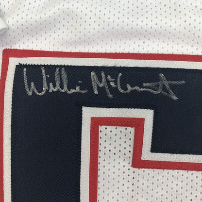 Framed Autographed/Signed Willie McGinest 35x39 New England White Football Jersey JSA COA