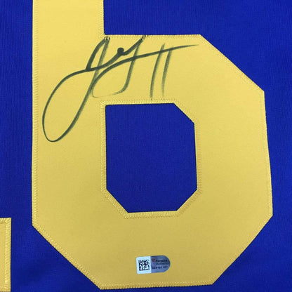 Autographed/Signed Jared Goff Los Angeles LA Retro Blue Football Jersey Fanatics COA