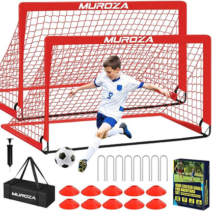 Kids Soccer Goals for Backyard Set, 2 Pack of Portable Pop Up Soccer Nets with Soccer Ball, Cones, Complete Training Equipment for Youth, Toddler Outdoor Sports Games
