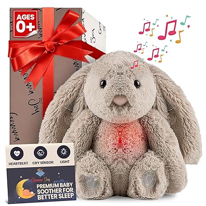 Gemma Joy Bedtime Baby Soothers for Sleep, Cry Activated Heartbeat Stuffed Animal for Baby, Newborn, Calming Light, Lullaby Music, White Noise, Shush and Mother_‹_s Heartbeat - (Bunny, Non-Rechargeable)