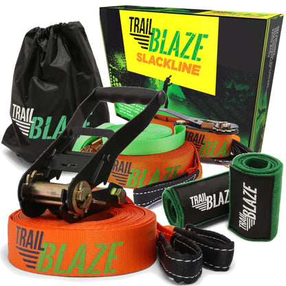 Complete Slackline Kit 60ft - Wider Tree Protectors Slack Lines for Backyard