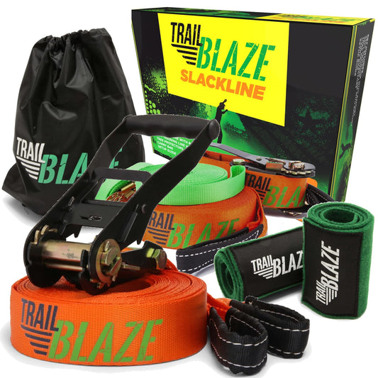 Complete Slackline Kit 60ft - Wider Tree Protectors Slack Lines for Backyard