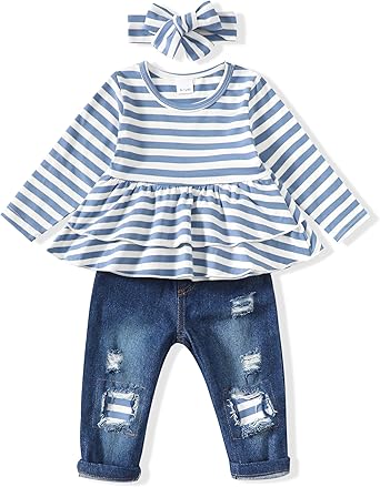 Baby Girl Clothes Toddler Girls Outfits Infant Clothing Ruffle Top Denim Pants Jeans Cute Winter Fall Outfit Set