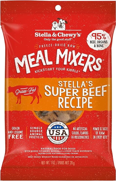 Stella & Chewy's Freeze Dried Raw Super Beef Meal Mixer Š—– Dog Food Topper for Small & Large Breeds Š—– Grain Free, Protein Rich Recipe Š—– 1 oz Bag