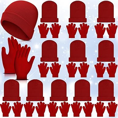 24 Pcs Kids Winter Beanie and Gloves Bulk Knit Hat Gloves Warm Unisex Hat Cold Weather Cap for Boys Girls