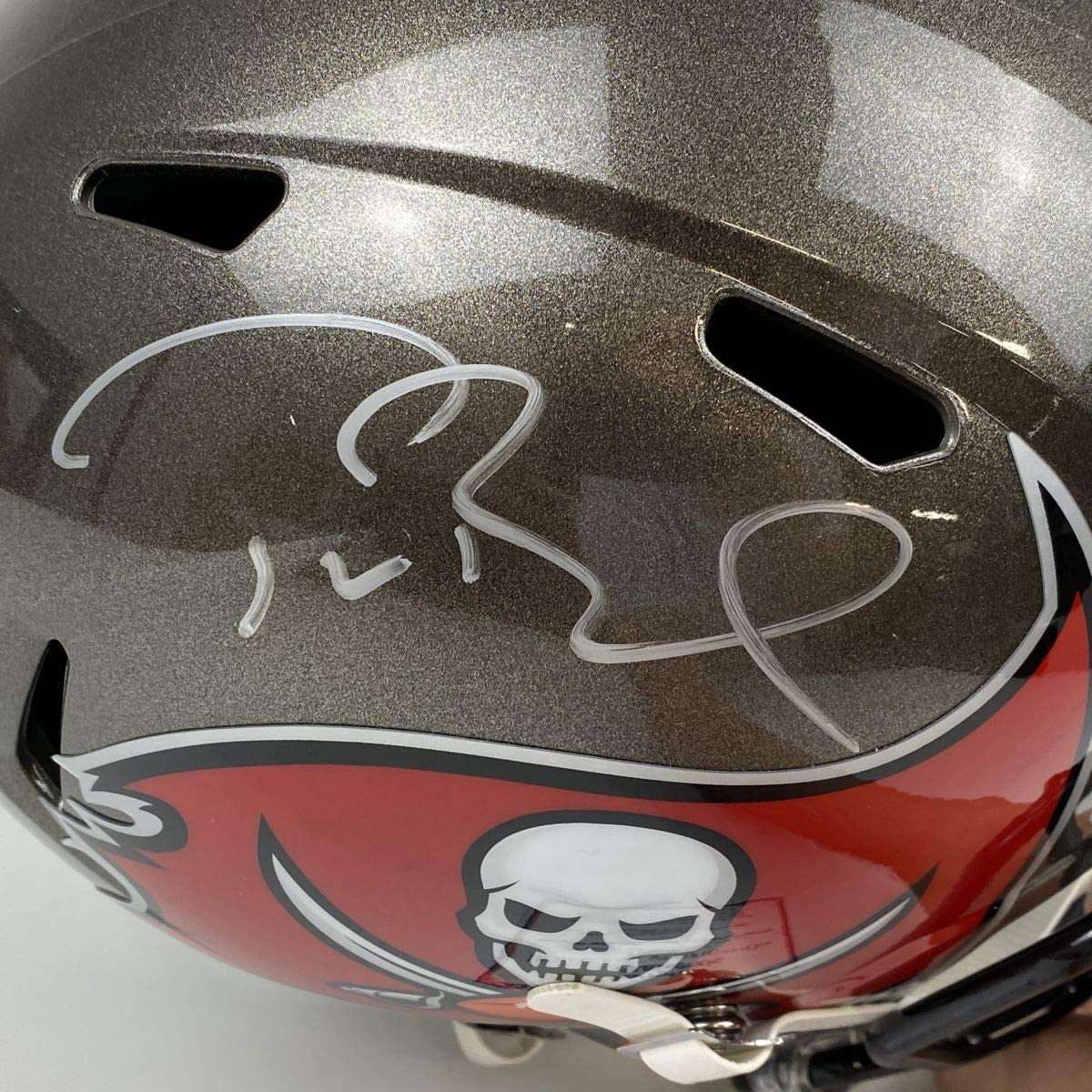 Autographed/Signed Tom Brady Tampa Bay Buccaneers Full Size FS F/S Replica Football Helmet Fanatics COA