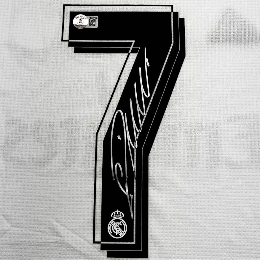 Framed Autographed/Signed Cristiano Ronaldo 35x39 Real Madrid White Soccer Jersey Beckett BAS COA