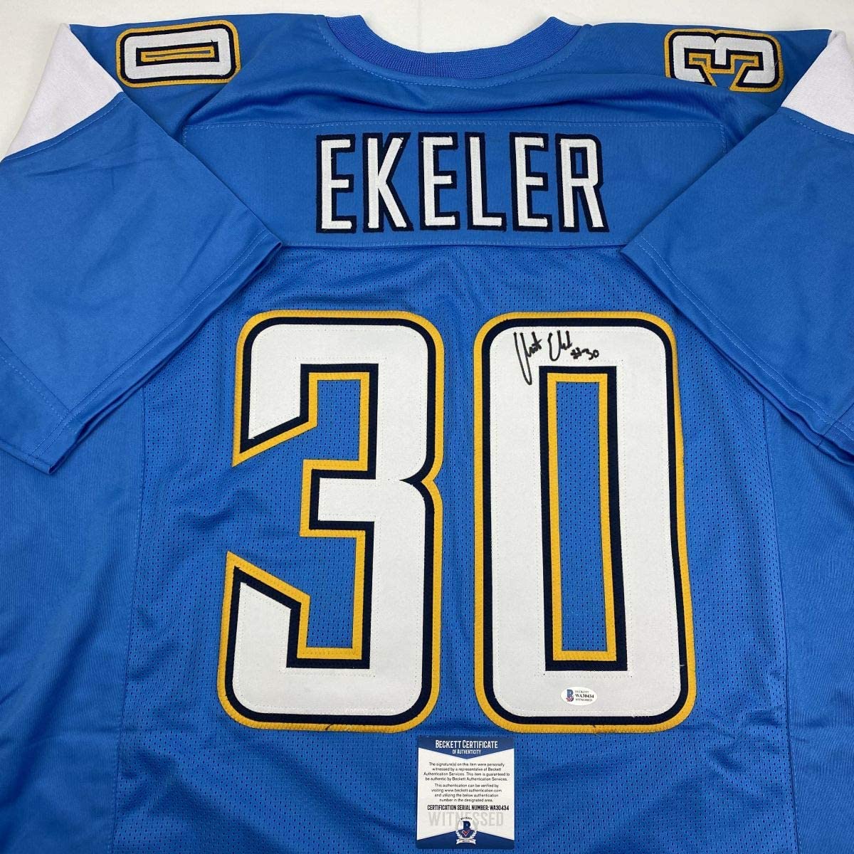 Autographed/Signed Austin Ekeler Los Angeles LA Powder Blue Football Jersey Beckett BAS COA