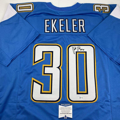 Autographed/Signed Austin Ekeler Los Angeles LA Powder Blue Football Jersey Beckett BAS COA