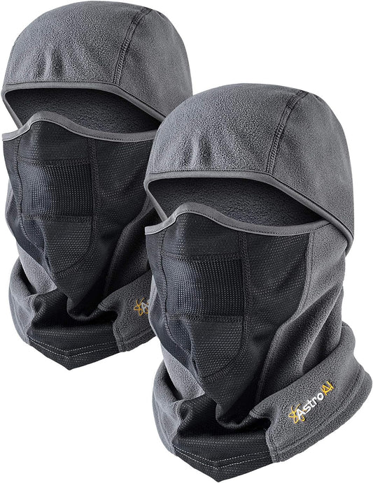 AstroAI Balaclava Ski Mask 2 Pack Winter Fleece Thermal Face Mask Cover for Men Women Warmer Windproof Breathable, Cold Weather Gear for Skiing, Outdoor Work, Riding Motorcycle & Snowboarding, Black