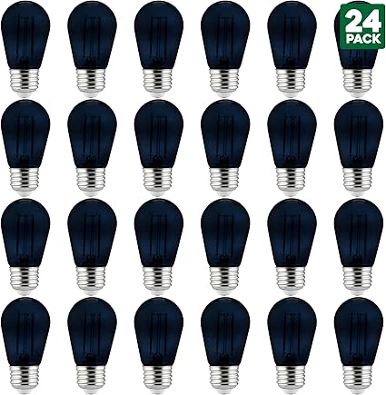 24-Pack of Sunlite LED Transparent Black Colored S14 Medium Base (E26) Bulb - Parties, Decorative, and Holiday 15, 000 Hours Average Life