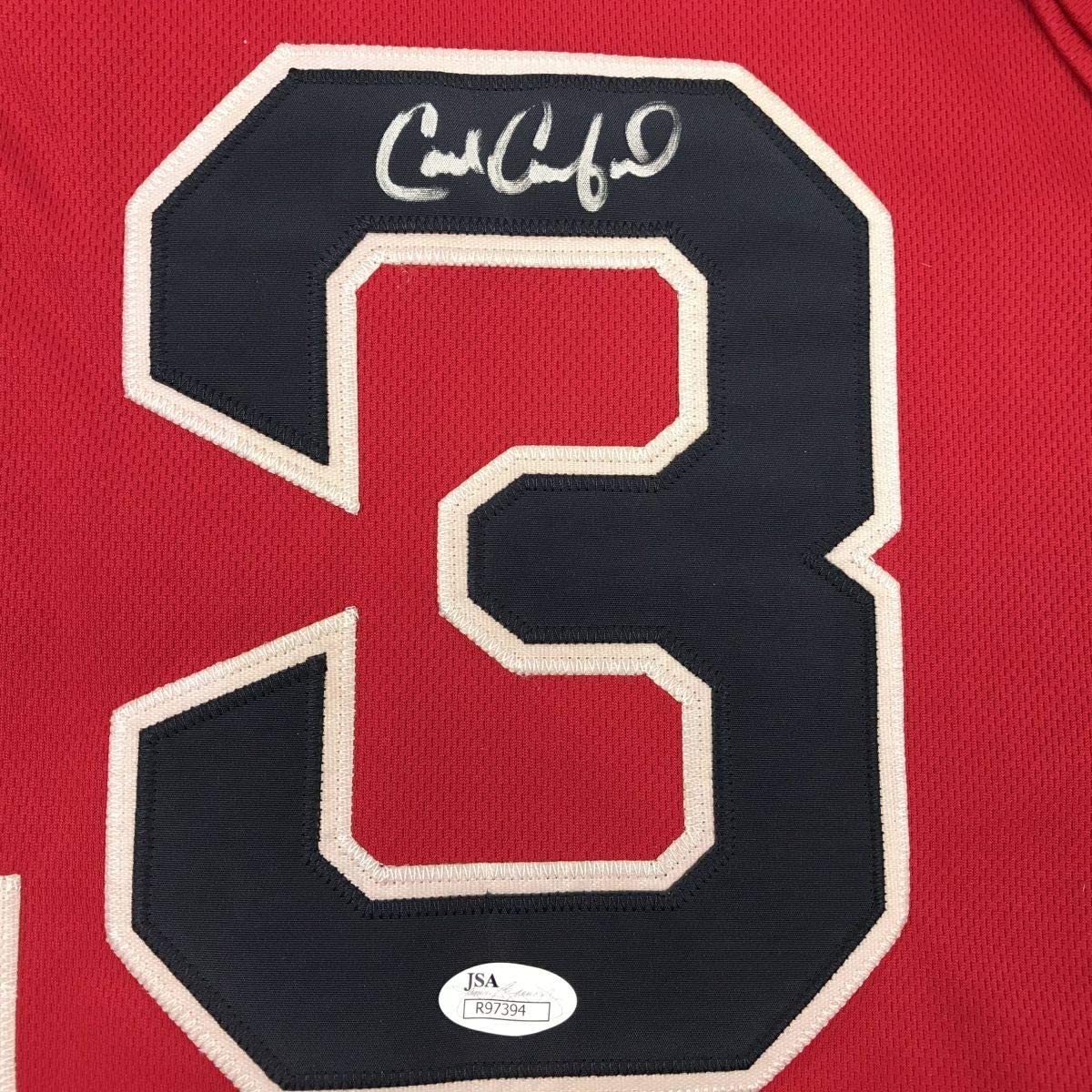 Autographed/Signed Carl Crawford Boston Red Baseball Jersey JSA COA Holo Only