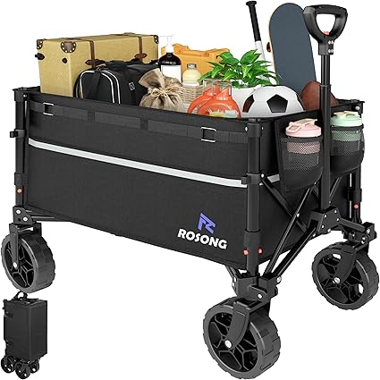 Collapsible Wagon Cart with Wheels Foldable - Folding Utility Heavy Duty Wagons Carts for Grocery Sports Garden Shopping Camping