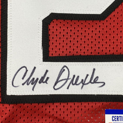 Autographed/Signed Clyde Drexler Portland Red Basketball Jersey PSA/DNA COA