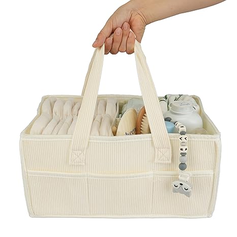 Baby Diaper Caddy Organizer Large Nursery Storage Bin and Car Organizer for Diapers and Baby Wipes Baby Basket for Baby Shower Gifts Newborn Essentials Baby Registry Must-Have Beige