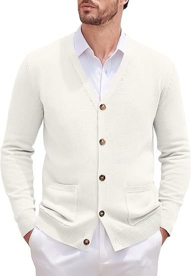 COOFANDY Men's Cardigan Sweater Long Sleeve Casual V Neck Button Down Knitted Sweater with Pockets