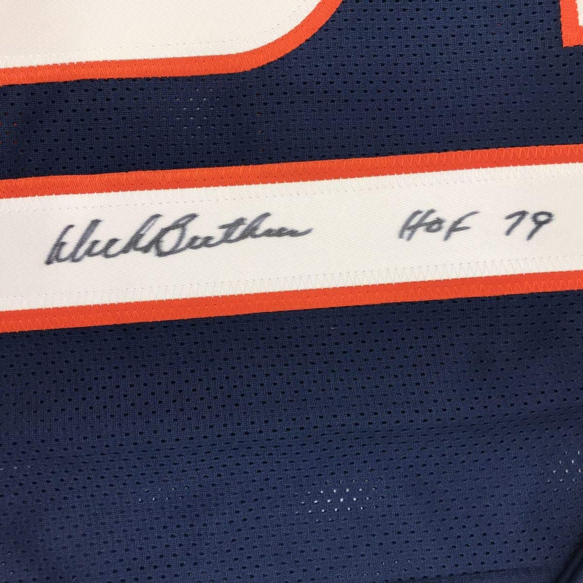 Autographed/Signed Dick Butkus HOF 79 Chicago Blue Football Jersey Beckett BAS COA