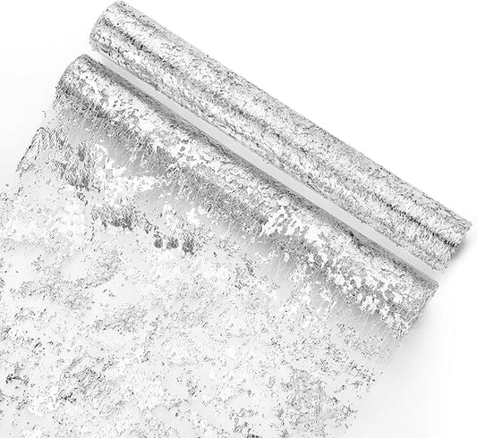 2 Pieces Silver Table Runner, 11 Inch x 32 Feet Glitter Foil Metallic Silver Thin Mesh Table Runner Decor Rolls, Silver Centerpieces Table Decorations for Party Wedding Christmas Thanksgiving