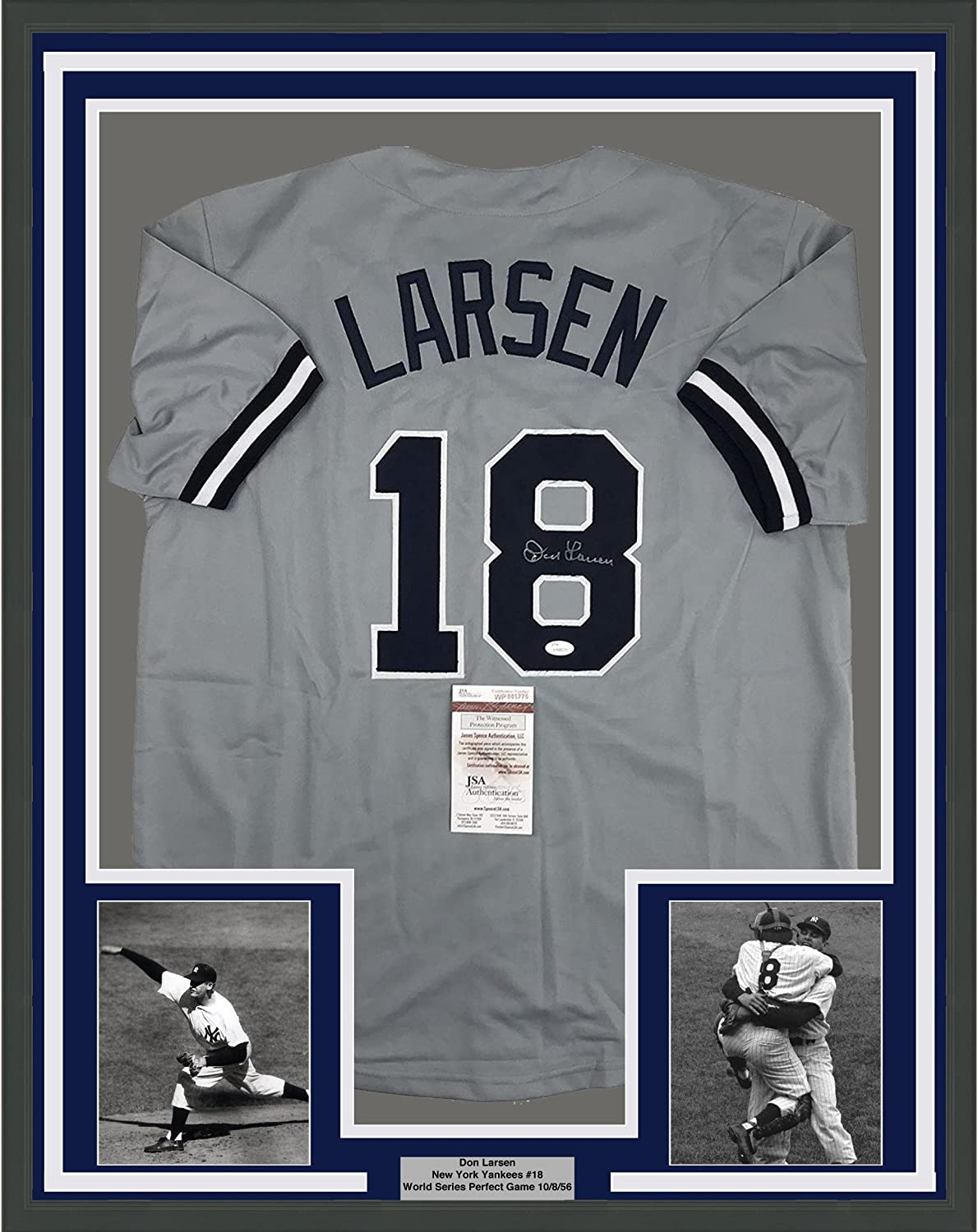 Framed Autographed/Signed Don Larsen 35x39 New York Grey Baseball Jersey JSA COA
