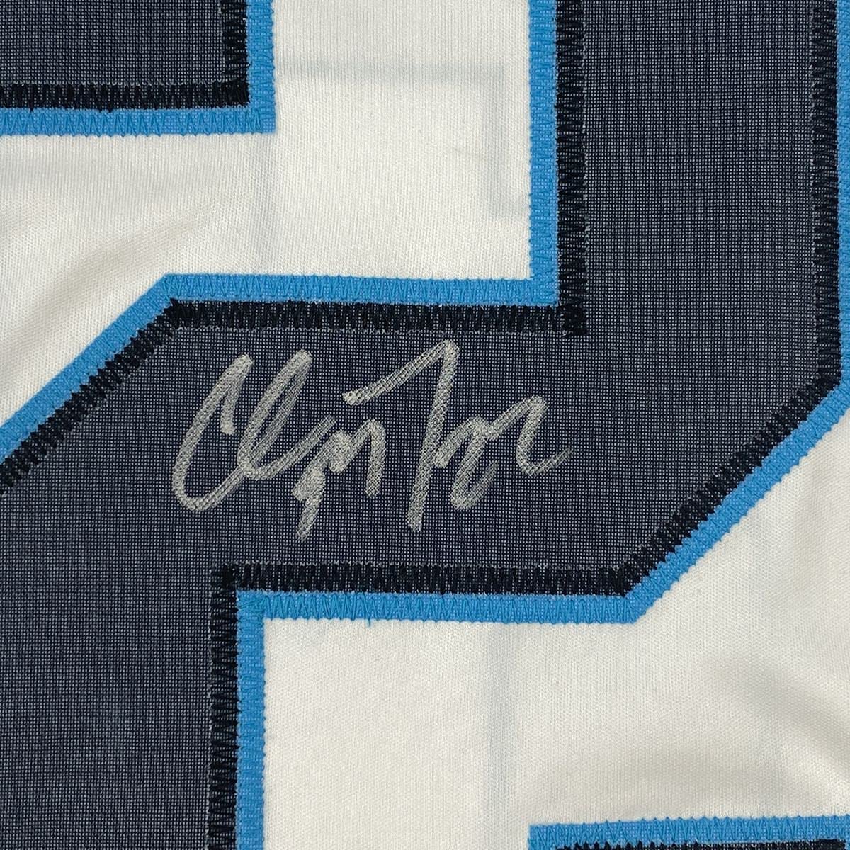Autographed/Signed Christian McCaffrey Carolina White Football Jersey Beckett BAS COA
