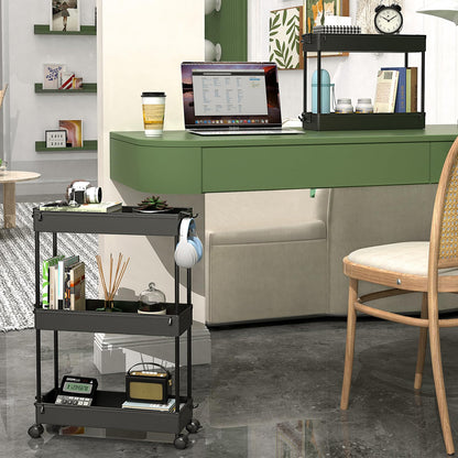 SPACEKEEPER Slim Rolling Storage Cart, 3 Tier Utility Cart Mobile , Black