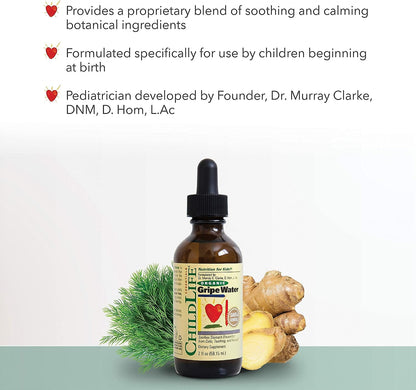 CHILDLIFE ESSENTIALS Organic Gripe Water - Soothes Occasional Stomach Discomfort Associated with Colic, Teething, & Hiccups in Infants & Children, Gluten-Free, Allergen Free, Non-GMO - 2 Fl Oz Bottle