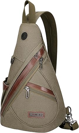 WITZMAN Canvas Sling Bag for Men Women Convertible Sling Backpack Crossbody Vintage Chest Bag Travel Casual Daypack(Army Green)