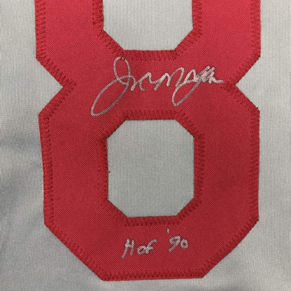 Framed Autographed/Signed Joe Morgan HOF 90 35x39 Cincinnati Grey Baseball Jersey JSA COA
