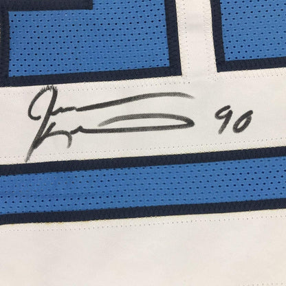 Framed Autographed/Signed Jevon Kearse 35x39 Tennessee Powder Blue Football Jersey JSA COA