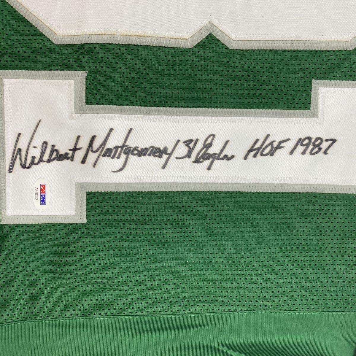 Autographed/Signed Wilbert Montgomery Inscribed Philadelphia Green Football Jersey PSA/DNA COA